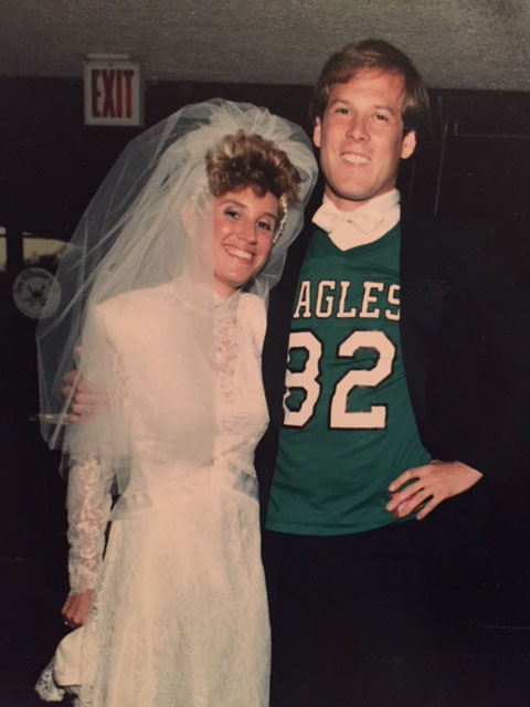 I teased my Giants fan future father in law by making him think I would marry his only daughter, at our big schmaltzy New York wedding, in this Mike Quick jersey in the late 1980s.