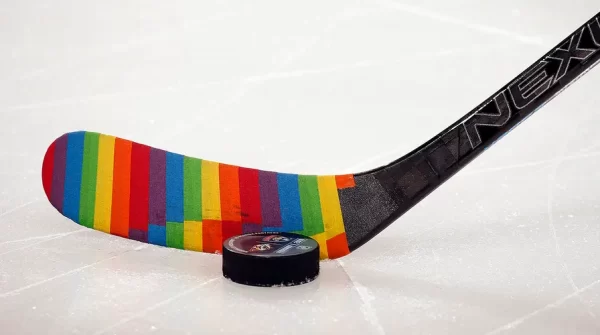 Hockey stick wrapped with Pride Tape during Nashville vs Florida game.
Photo courtesy of Fox News